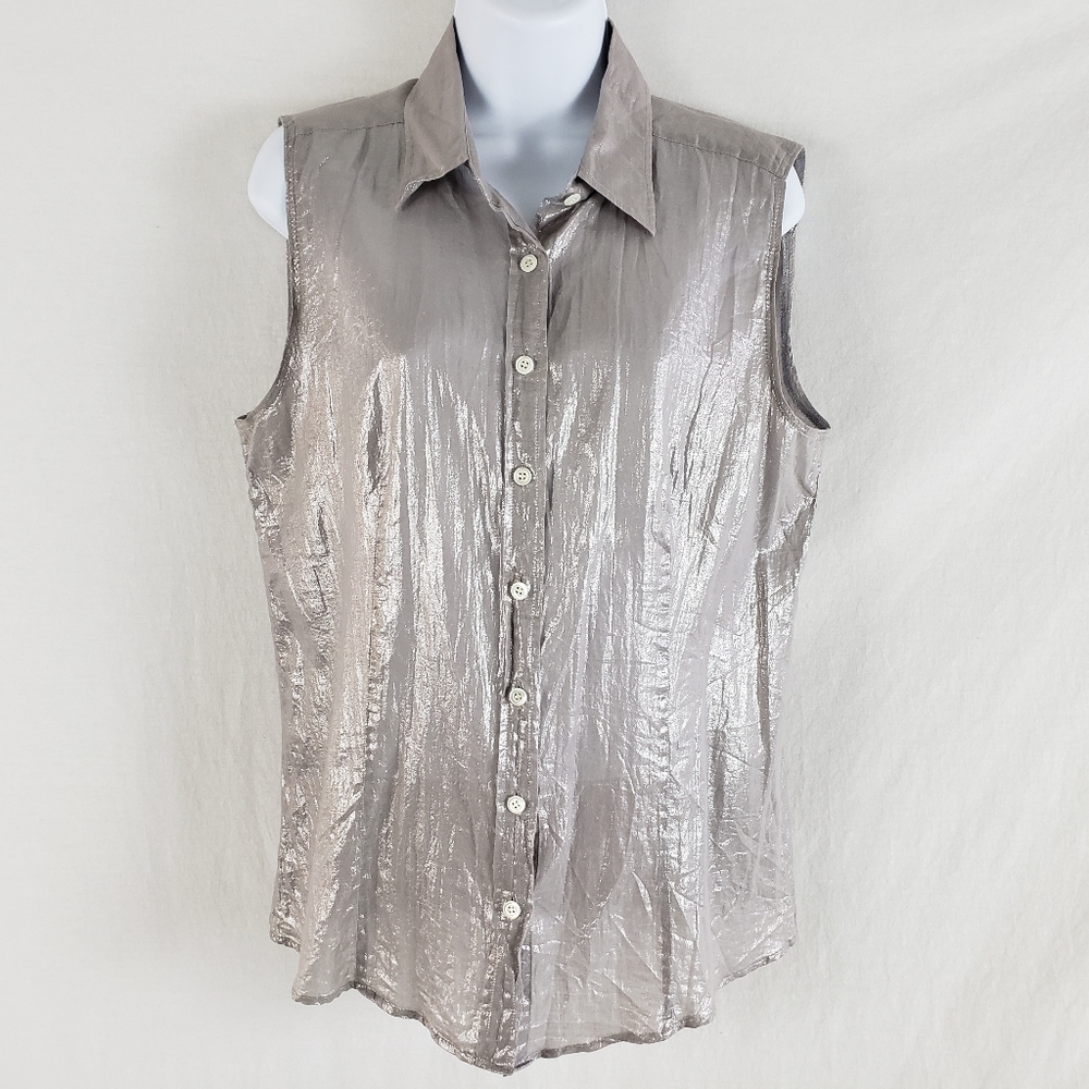 J. Crew Sleeveless Shirt Button Up Metallic Silver